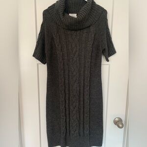 LOFT cable knit cowl neck sweater dress, gray M